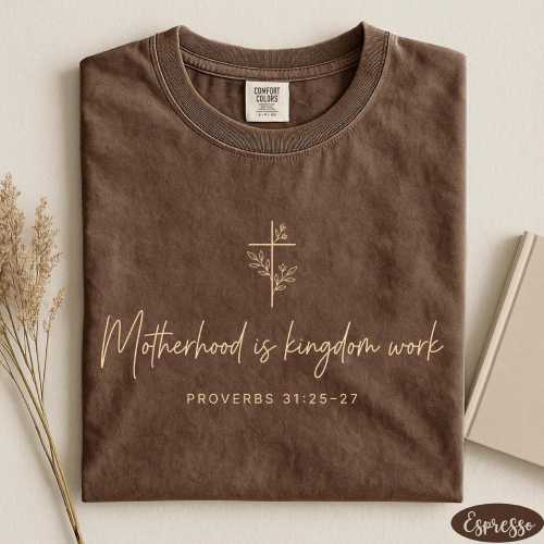 Comfort Colors® Motherhood is Kingdom Work Shirt, Bible Verse Tee, Floral Mama Shirt, Mother's Day Gift, Christian Mom Shirt, Religious Tee
