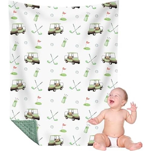 30 x 40 Inch Golf Baby Blanket for Boys Girls Double Layer with Dotted Backing Soft Golf Stuff Blanket Toddler Newborn Gift Set