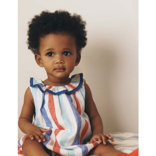 Frill Neck Bubble Romper - Red and Blue Multi Stripe | Boden USA