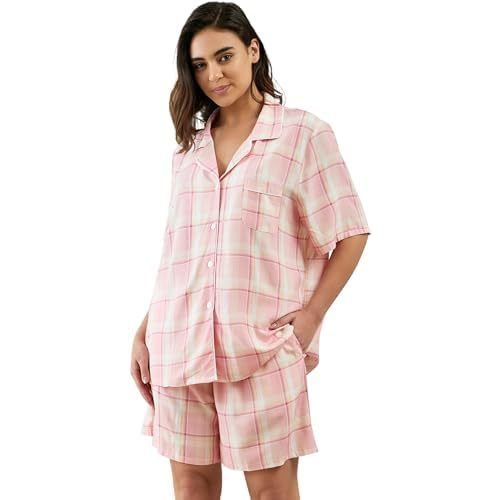 Womens Viscose Shorts Pajamas Set Button Down 2 Piece Pjs Short Sleeve Oversized Sleepwear with Pockets