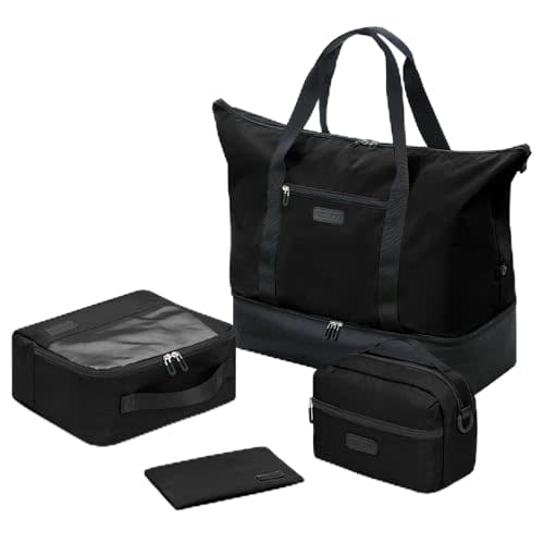 Oeihuivt Weekender Bags for Women - 21 Inch Large Travel Duffel Bag 2-Piece Set with Shoe Compartment, Heavy-Duty Canvas Leather Carry On Overnight Tote