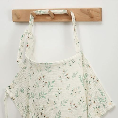 LittleGiggles Blissful Diary Muslin Nursing Cover for Breastfeeding, Breathable Breastfeeding Cover up with Arch Neckline for Women, Nursing Apron (Botanical Leaf) - Blissful Diary Muslin Nursing Cover for Breastfeeding, Breathable Breastfeeding Cover up 