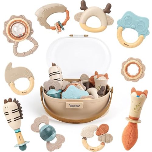Baby Rattles & Teethers Set, Baby Toys 0-6 Months, Teething Toys 3-6 Months