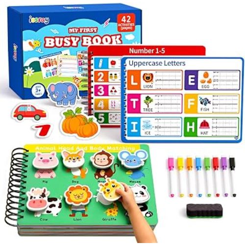 Busy Book for Toddlers 3-5, Montessori Preschool Learning Activities, Toddler Activity Book for Kids, Pre-K Sensory Educational Toys for Autism, Screen-Free Birthday Gift 3 4 5 Boys Girls (42 Pages)