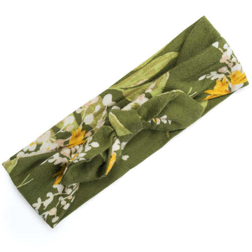 Green Floral Bamboo Knotted Headband