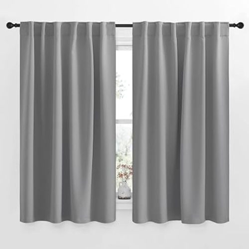 NICETOWN Blackout Curtain Panels for Living Room - (Silver Grey Color) 52x63 inch, 2 Panels Set, Room Darkening Blackout Drapes for Window