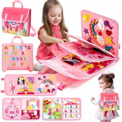 Suorfoxs Montessori Busy Board, Learning Educational Gift for Toddlers 1-3 Years, Preschool Skills Toy