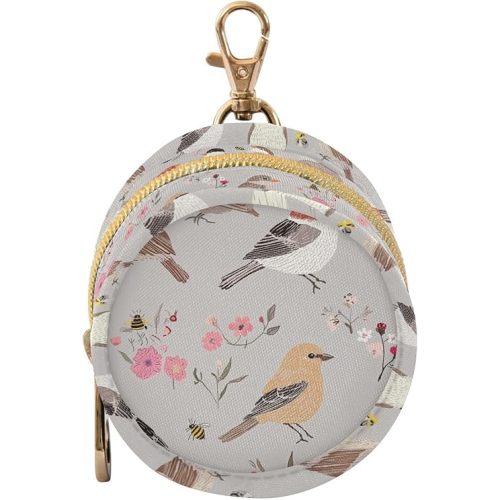 House Sparrow Birds Silver Newborned Boy Travel Pacifier Holder with Zipper and Clip Key Chain Wallet, Travel Accessories