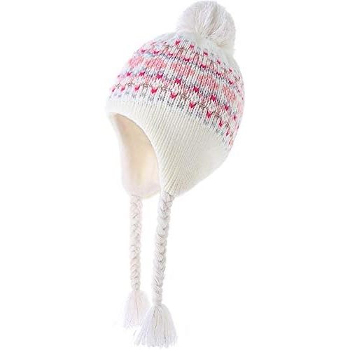 Moon Kitty Girls Knit Hats Winter Fleece Lining Skiing Winter Caps with Warm Ear Flap