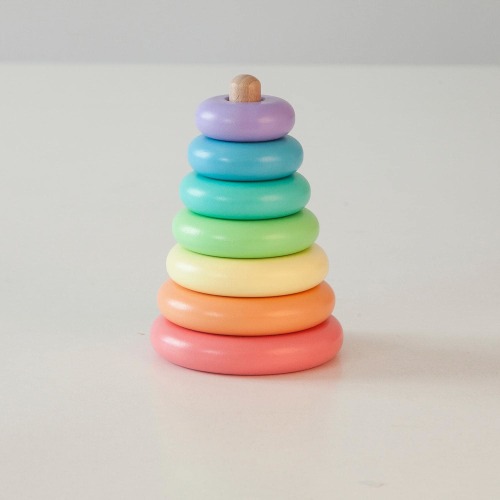 Wooden rainbow stacking toy for babies and toddlers, Montessori pastel ring tower, sensory educational gift for baby first Christmas