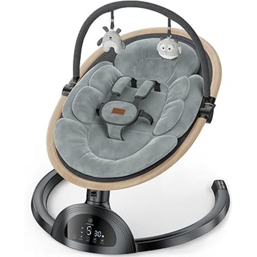 Electric Baby Swings for Infants, Bluetooth Infant Swing with Music Speaker, 3 Seat Positions, 5 Speeds and Remote Control for Newborn Boy Girl, Indoor & Outdoor Use, Black