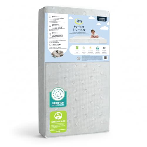 Serta Perfect Slumber Dual Sided Crib and Toddler Mattress - Waterproof - Hypoallergenic - Premium Sustainably Sourced Fiber Core -GREENGUARD Gold Certified (Non-Toxic) -7 Year Warranty - Made in USA