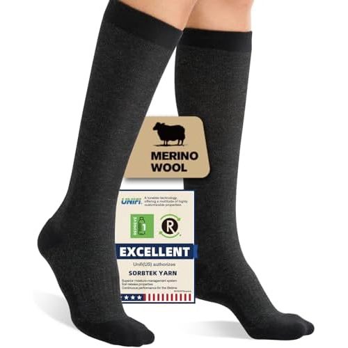 Merino Wool Compression Socks for Women Men, 15-20 mmHg Knee High Socks for Flying, Travel, Running