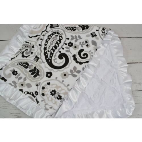 Minky Baby Blanket... Black and White Baby Blanket... Neutral Baby Minky Blanket... Satin Trim Minky Blanket
