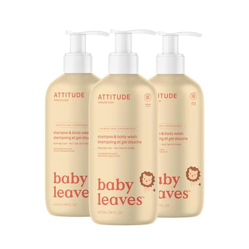 ATTITUDE Baby 2-in-1 Shampoo and Body Wash, EWG Verified, Dermatologically Tested, Vegan, Pear Nectar, 16 Fl Oz (Pack of 3)