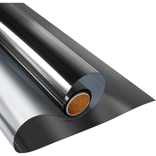 KESPEN Window Film One Way Daytime Privacy Heat Control Anti UV Non-Adhesive Reflective House Window Tint for Home and Office, Black-Silver, 35.4 Inch X 8.2 Feet