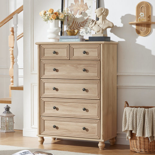 Latitude Run® Farmhouse 6 Drawer Dresser, Chest Of Drawers For Bedroom, 43.5" Tall Wood White Kids Dresser With Roman Column And Metal Handles, Storage Dressers Organizer For Living Room, Hallway, Closet & Reviews | Wayfair