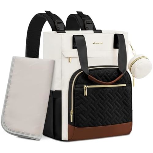LOVEVOOK Diaper Bag Backpack, Large Capacity Portable Baby Bag with Foldable Diaper Changing Pad, Waterproof Baby Diaper Bags Gift for Mon Dad, Ivory Ebony
