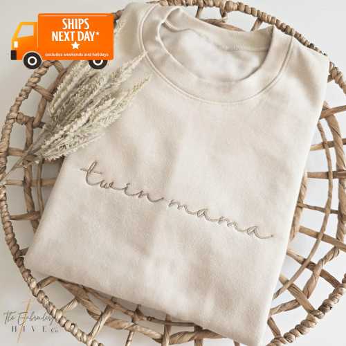 Embroidered Twin mama Sweatshirt, Pregnancy Announcement, New Mom Gift, Christmas gift for Mom Crewneck Mom and Dad Sweatshirt Matching W132