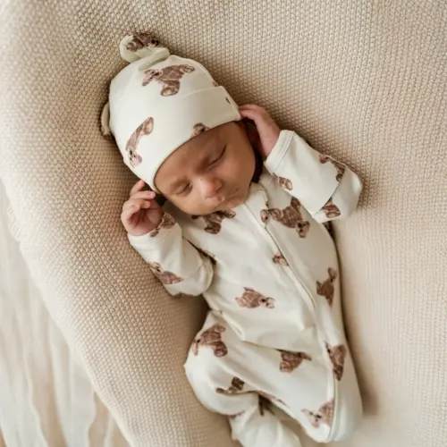 Organic Sleepsuit & Hat - Bear Pattern