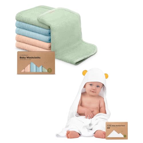 KeaBabies Organic Baby Washcloths and Baby Hooded Towel - Soft Baby Wash Cloths for Newborn, Kids - Baby Towel, Toddler Towels, Hooded Towels for Baby