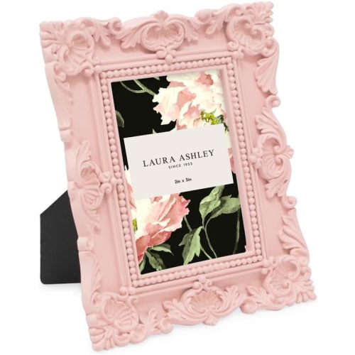 Laura Ashley 2x3 Pink Ornate Textured Hand-Crafted Resin Picture Frame with Easel, for Tabletop & Wall Display, Decorative Floral Design Home Décor, Photo Gallery, Art & More (2x3, Pink)