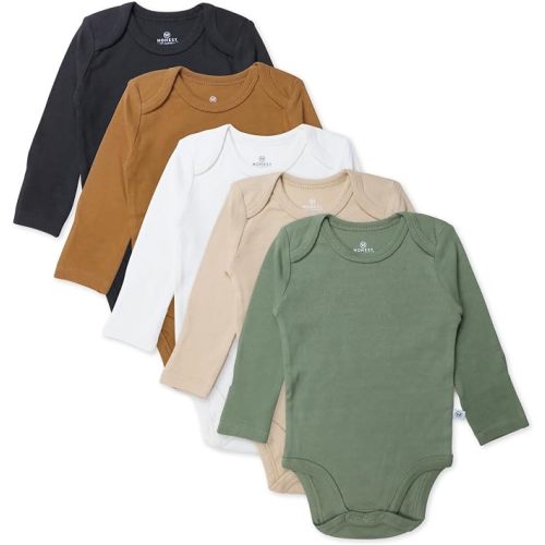 HonestBaby baby-girls 5-pack Long Sleeve Bodysuits One Piece 100% Organic Cotton for Infant Baby Girls