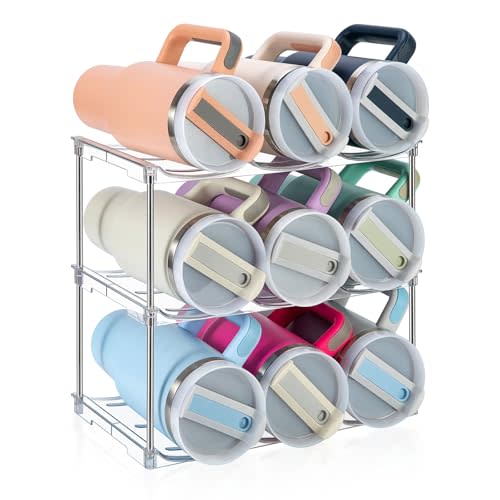 Water Bottle Organizer for Stanley 40 oz Tumbler, Stackable Tumbler Storage, 3 Pack Water Bottle Organizer for Cabinet, Pantry Kitchen Storage & Organization for Stanley Cup - Hold 9 Bottles
