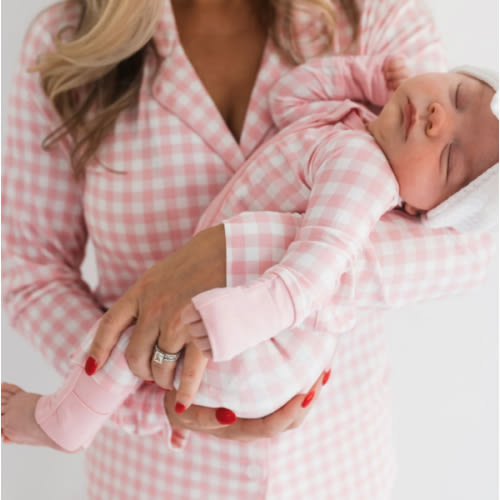 Blush Gingham Zipper Romper – In My Jammers