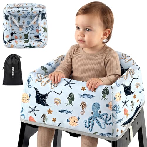 mamatepe Baby High Chair Cover with Strap Pads & 2-Point Harness - Machine Washable, Waterproof, Portable for Restaurant/Travel/Home - Fits Wooden High Chairs, Blue Ocean