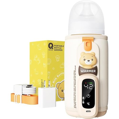 Portable Bottle Warmer for Breastmilk & Formula, Baby Rapid Milk Warmer, Accurate Temperature Control, Retain Nutrients Baby Essentials for Home and Outing(with Charger)