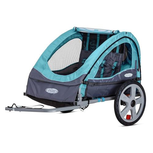 Sync and Take 2 Bike Trailer for Kids, Single and Double Seat Options, 5-Point Harness, Folding Frame, Quick Release Wheels, Easy Storage, With Bug Screen & Weather Shield, Bike Attachment