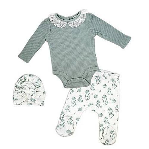 Baby Girls Take Me Home 3 Piece Layette Set, Muted Sage Floral