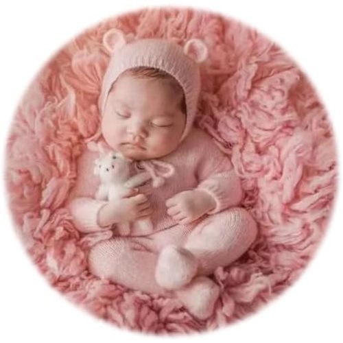 Zeroest Newborn Bear Photography Outfit Girl Boy Bear Hat Photo Picture Props Baby Phootshoot Knit Footed Romper Bonnet 2PCS