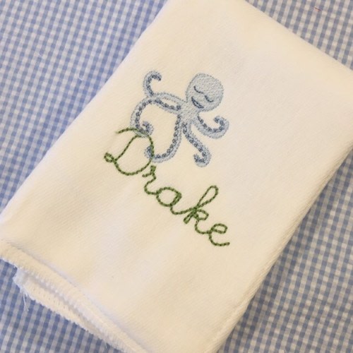 Monogrammed Octopus Name Baby Burp Cloth or Bib