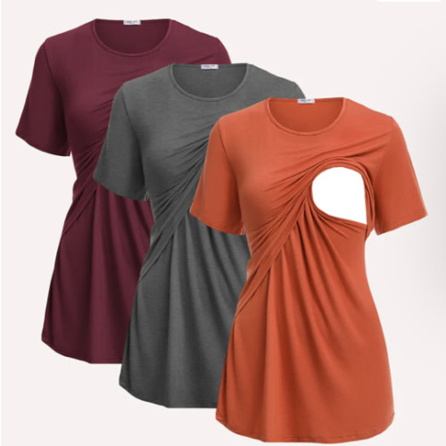 Ekouaer 3 Pack Short Sleeve Nursing Shirts Soft Maternity Tops