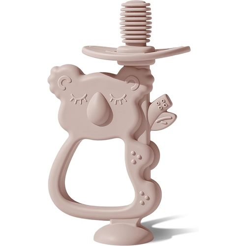 Moonkie Teething Toy, Safe & Easy to Hold BPA Free Silicone Teethers, 360° Baby Toothbrush with Suction Base, Teether Toys Best for Babies 6-12 Months (Koala Blush)