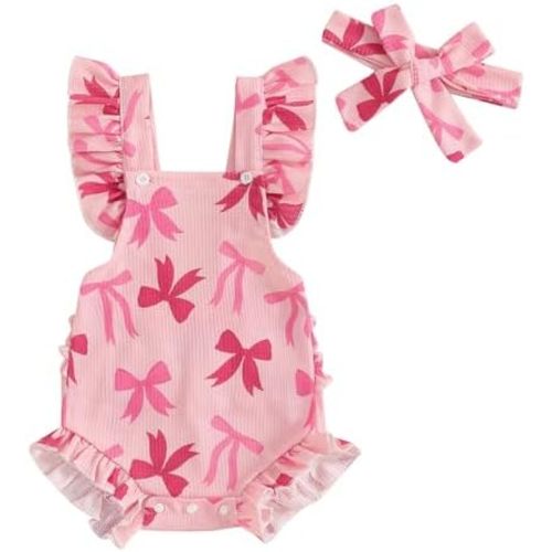 ​Infant Baby Girl Summer Clothes Outfits Cute Print Fly Sleeve Romper Jumpsuit Bodysuit with Headband