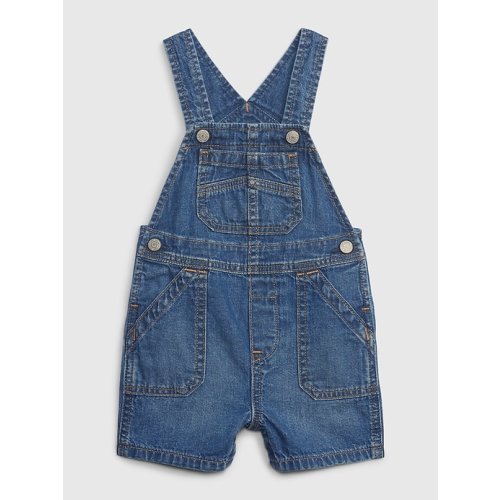 Baby 100% Organic Cotton Denim Shortall with Washwell in medium wash, size: 6-12 M