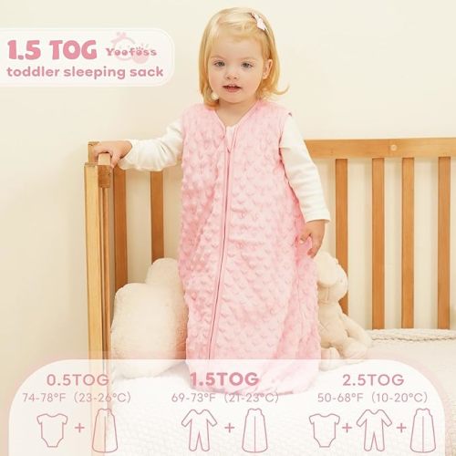 Yoofoss Fleece Baby Sleep Sack 6-12 Months with Plush Dots, TOG 1.5 Baby Wearable Blanket with 2-Way Zipper, Organic Cotton Toddler Sleep Sack Fleece