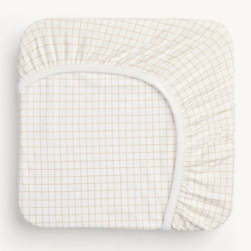 Organic Fitted Sheet Caramel Grid crib sheet