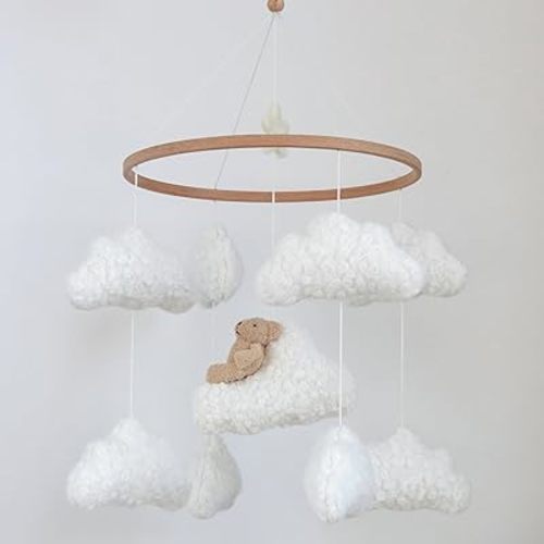Soft Cloud & Bear Baby Mobile for Crib | Neutral Nursery Mobiles for Baby Crib Mobile for Girls & Boys | Wooden Hanging Crib Toys | Mobile for Bassinet Decor