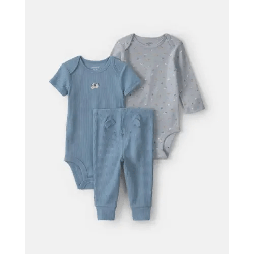 Baby Boy 3-Piece Dog Bodysuit & Pant Set - Blue/Grey | Carter's