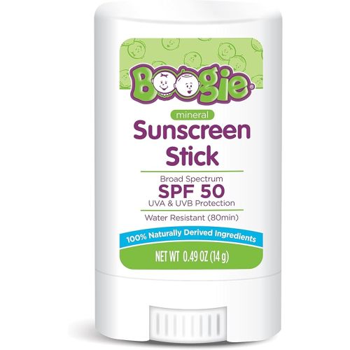 Baby Sunscreen Stick by Boogie Block, Mineral Sunscreen SPF 50, Travel Size Sunblock for Kids, Zinc Oxide, Water Resistant, Vegan, Fragrance Free Pack of 1