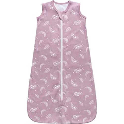 Owlivia Baby Organic Cotton 0.5 TOG Wearable Blanket-Light Sleeping Bag with 2-Way Zipper, Boys Girls Swaddle Transition Sleep Sack(0.5 TOG Feather Mauve, 3-12 Months)