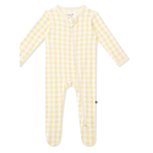 0 -3 Month Zippered Footie in Gingham Chamomile