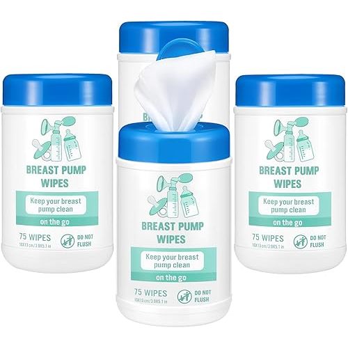 4 Pack Breast Pump Cleaning Wipes 300 Count Pacifier Bottle Wipes Resealable Convenient Hygienic on the Go Cleaning for Quick Clean Pump Parts Tables Countertops Chairs