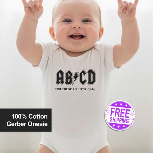 AB/CD Rock n Roll Baby Onesie: ACDC Parody, Gerber Cotton Bodysuit