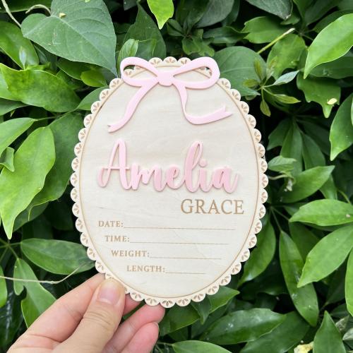 Personalized Birth Flower Baby Name Sign: Engraved Wood Newborn Photo Prop