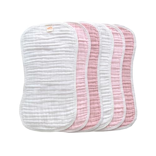 MUKIN Baby Muslin Burp Cloth Set of 6, Ultra Soft Absorbent Thick Cotton Burping Cloths for Unisex Newborn Babies, 20'' by 10'' Neutral Milk Spit Up Rags Boys Girls - Baby Must Haves. (Gradient Pink)